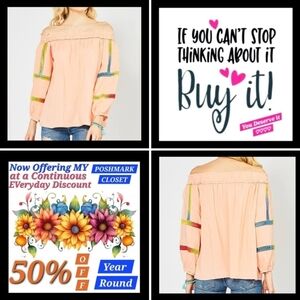 ENTRO Off the Shoulder Crochet Top in Peach. NWT Size Small